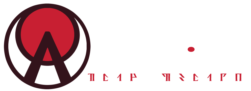 Omen Archive. A banner
          image containing an A inlaid in a white crescent moon and blood-red
          moon. The text Omen Archive is in white lettering over red Davek
          letters. The dot of the “i” in “Omen Archive” is
          red.